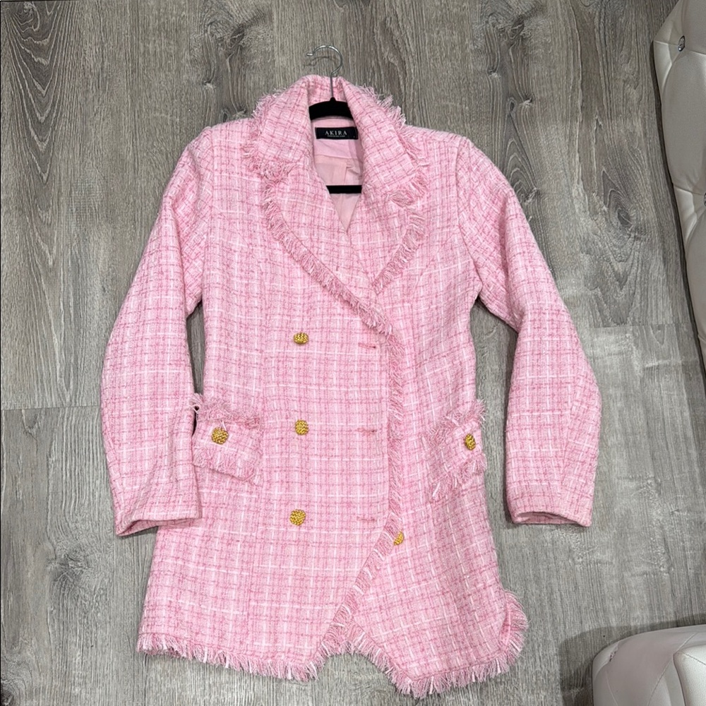 Chic Pink Tweed Women's Coat/ blazer/ Size Small